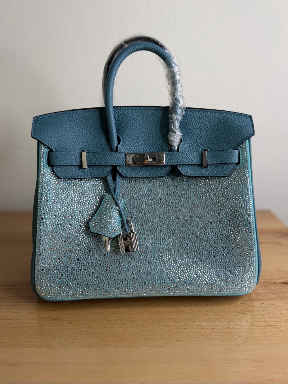 Bling Birkin 25 Bleu Atoll Swarovski Crystal PHW - Picture 14 of 14
